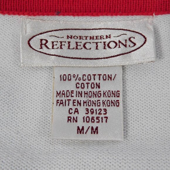 Northern Reflections Women M White Cardigan Sweater Red Navy Blue Striped detail - Picture 4 of 10
